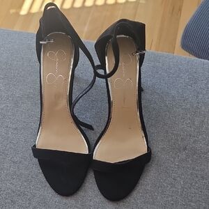 Jessica Simpson Black Suede Ankle-Tie Open-Toe Heels